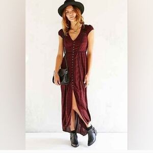Red Plaid Midi Dress XS Ecoté